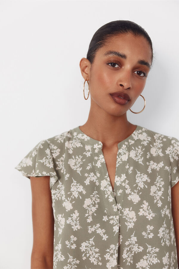 Cortefiel Blusa fluida manga com folho Verde