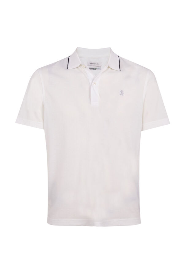 Cortefiel Camisa p&oacute;lo com gola jacquard Coolmax&reg; Branco