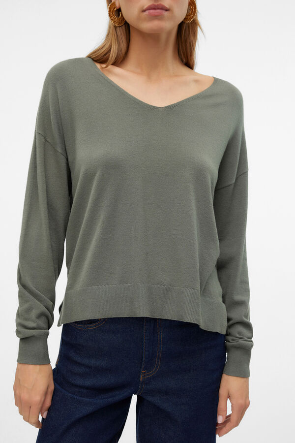 Vero Moda Su&eacute;ter feminino com gola em bico e ombros ca&iacute;dos Verde