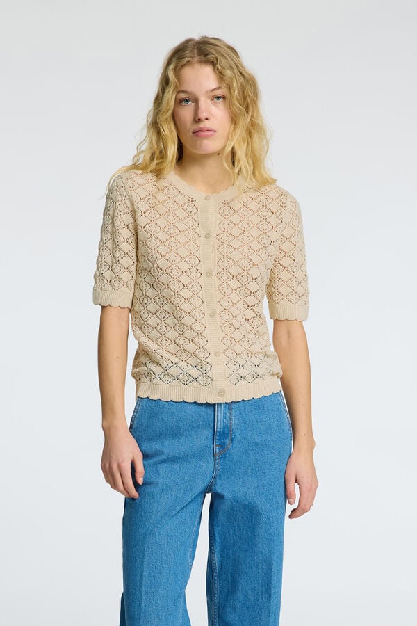 Selected Femme Cardigan de malha de manga manga curta Cinzento