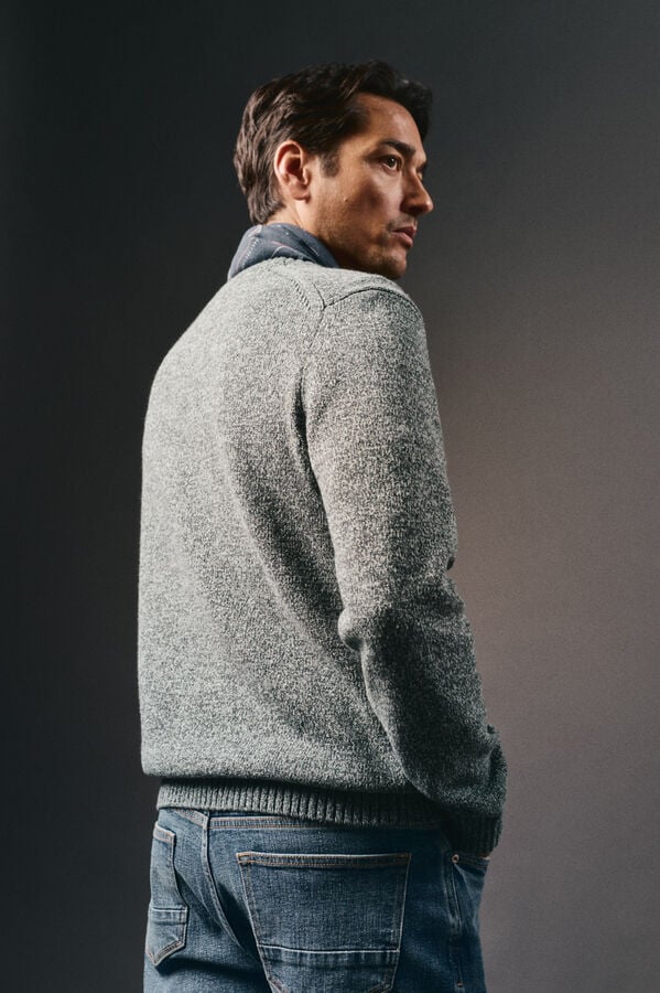 OOTO Su&eacute;ter de algod&atilde;o torcido com gola redonda Cinzento