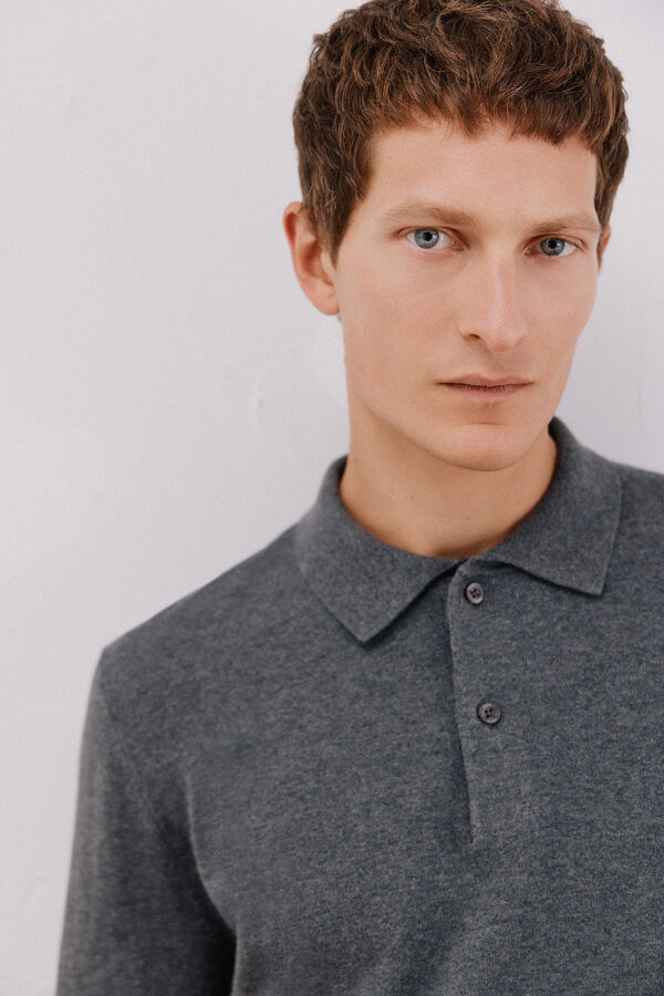 Cortefiel Jersey algod&oacute;n cashmere cuello polo Gris