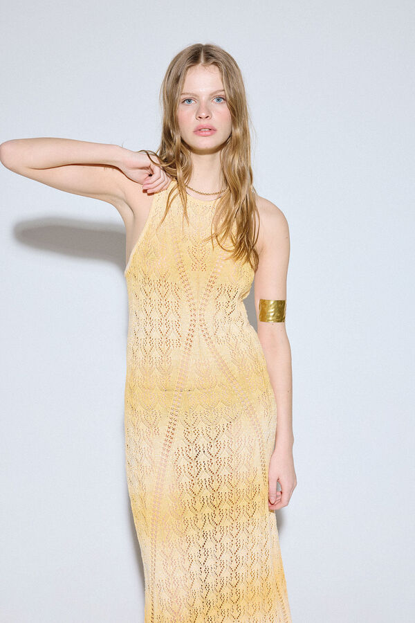 Slowlove Vestido punto calado halter Amarillo