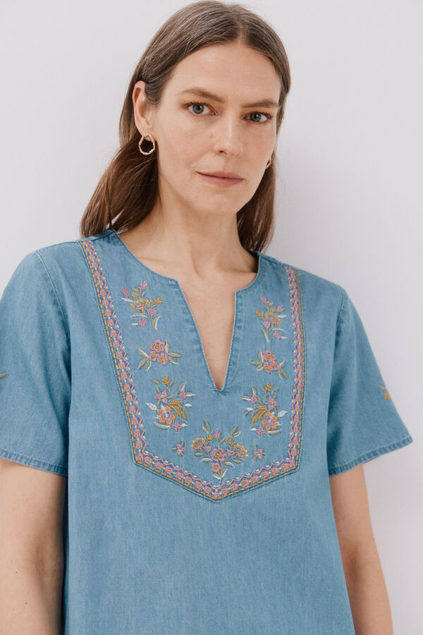 Cortefiel Vestido bordado túnica Azul