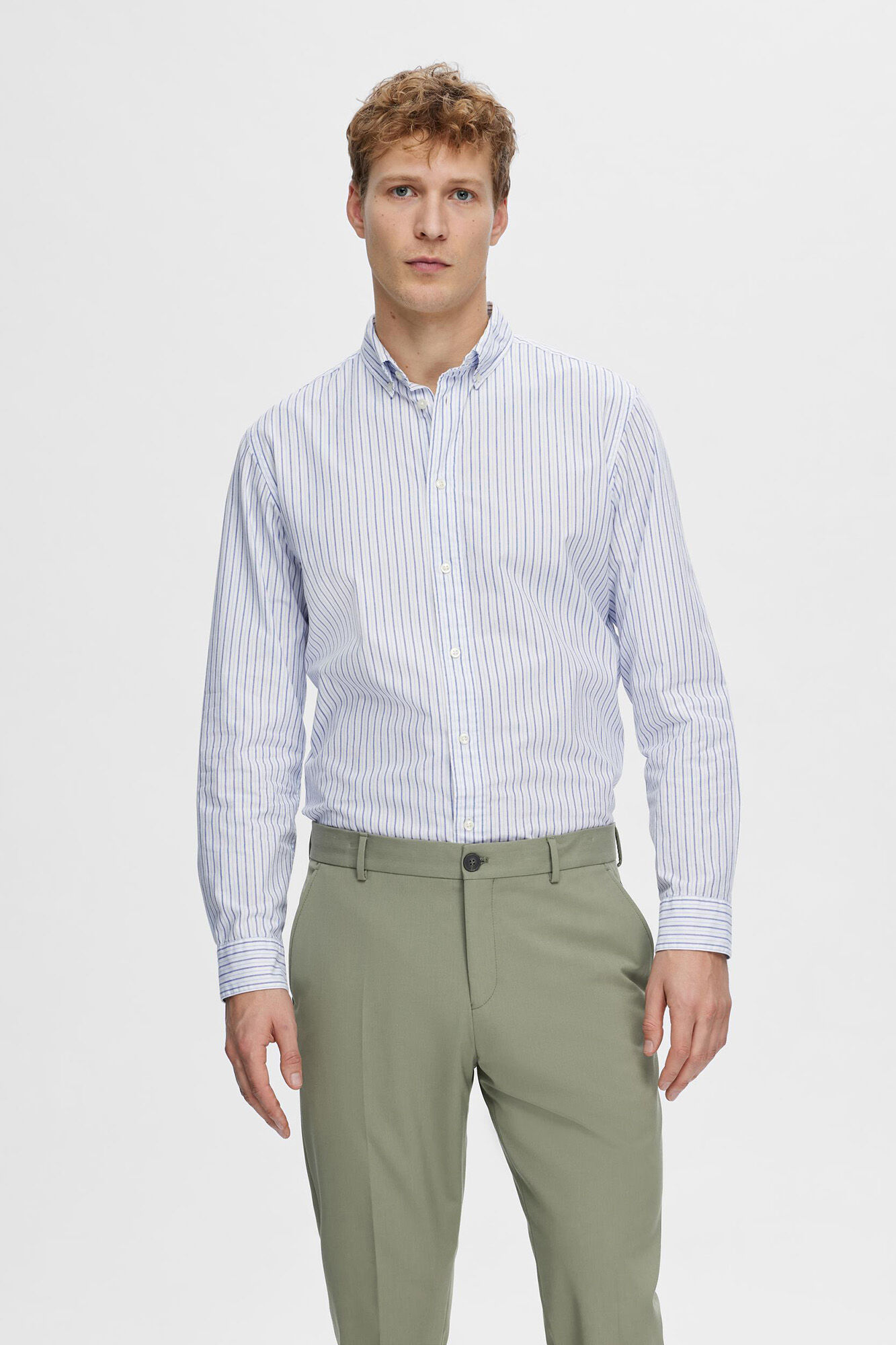 Selected Camisa de manga comprida Slim Fit confecionada com algod&atilde;o reciclado