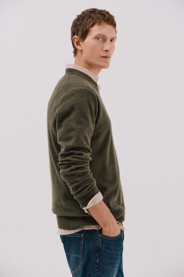 Cortefiel Jersey lana lambswool cuello pico Verde