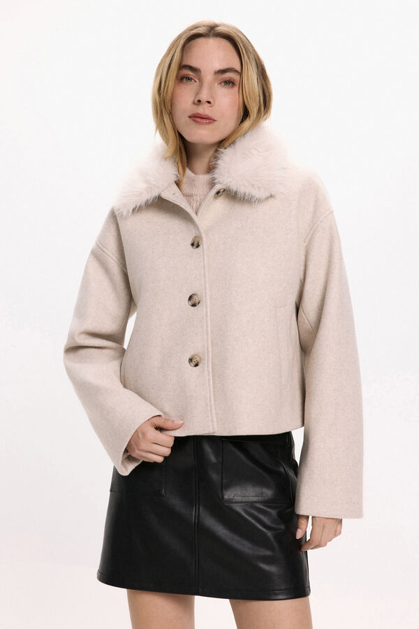 Vila Abrigo de pa&ntilde;o con cuello de pelo sint&eacute;tico Beige