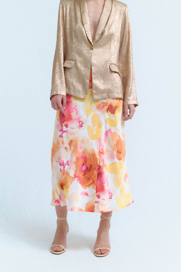 Vila Falda midi satinada estampada Blanco