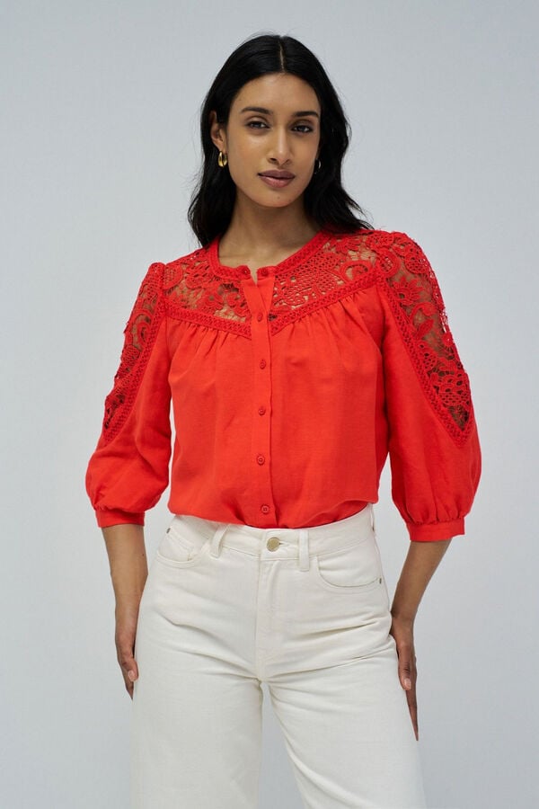 Salsa Jeans Camisa de lino con encaje Rojo