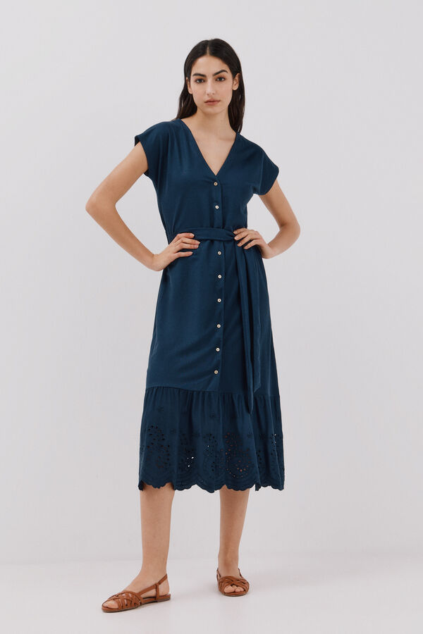 Cortefiel Vestido camisero bordado bajo Azul marino