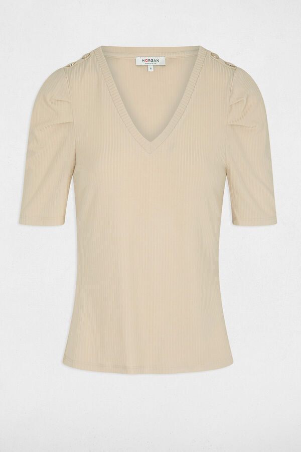 Morgan Camiseta acanalada manga corta Marfil