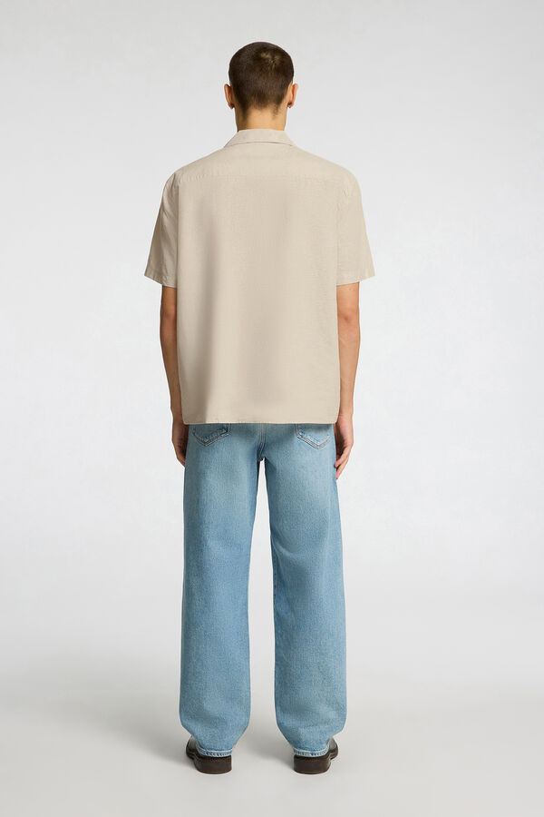 Selected Camisa de linho de manga curta Cinzento