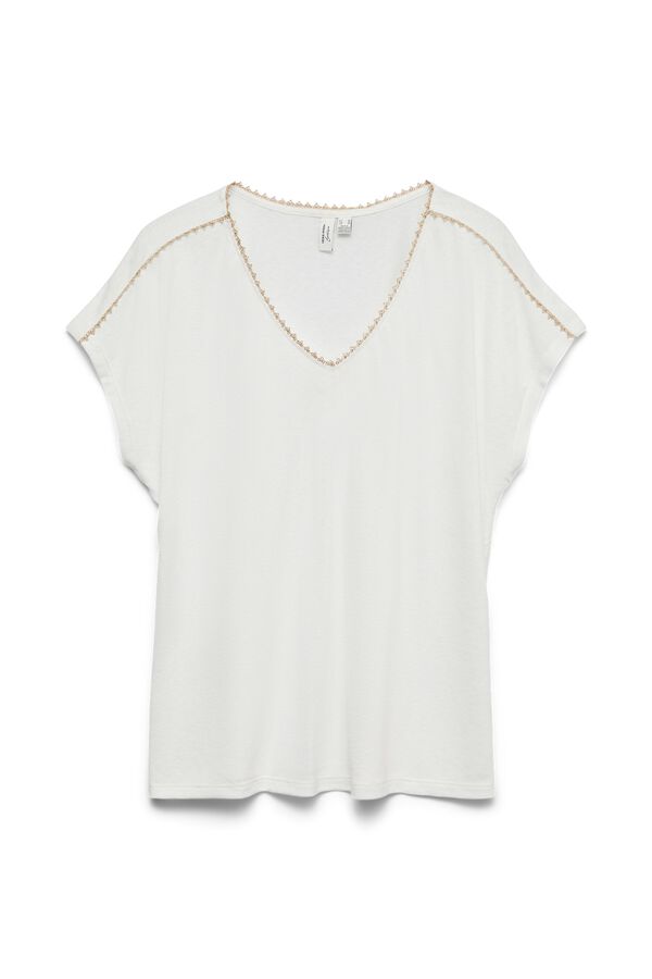 Vero Moda Curve T-shirt b&aacute;sica com gola em bico tamanho grande Branco