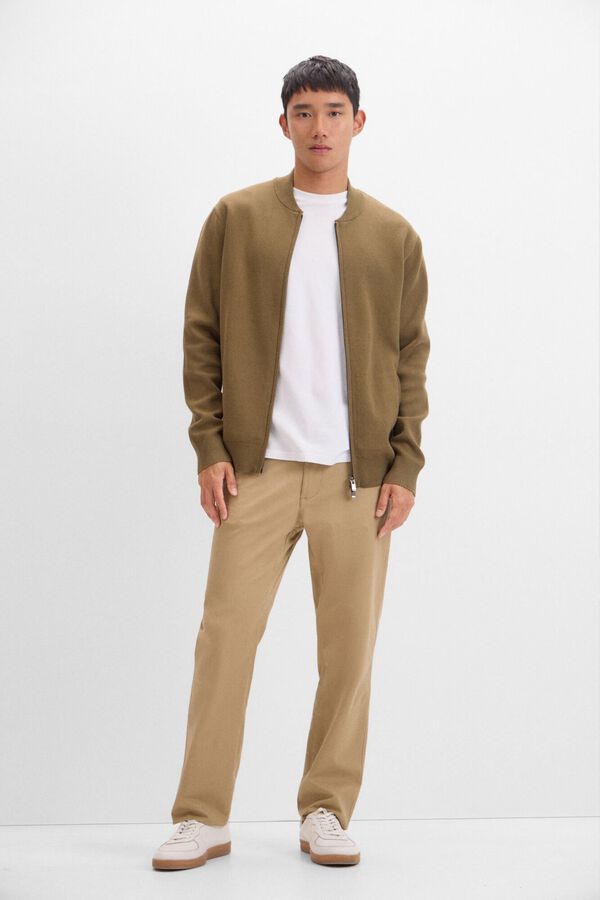 Cortefiel C&aacute;rdigan punto algod&oacute;n bomber cierre cremallera Kaki