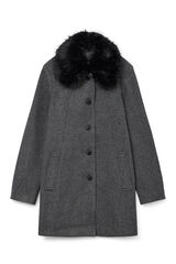 Vero Moda Abrigo midi de pa&ntilde;o cuello de pelo Gris oscuro