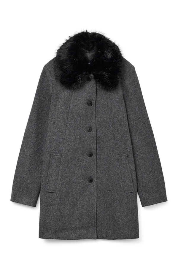 Vero Moda Abrigo midi de pa&ntilde;o cuello de pelo Gris oscuro