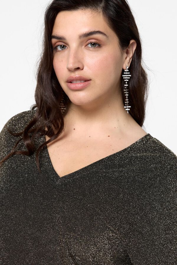 Vero Moda Curve Camiseta manga corta de lurex talla grande Negro