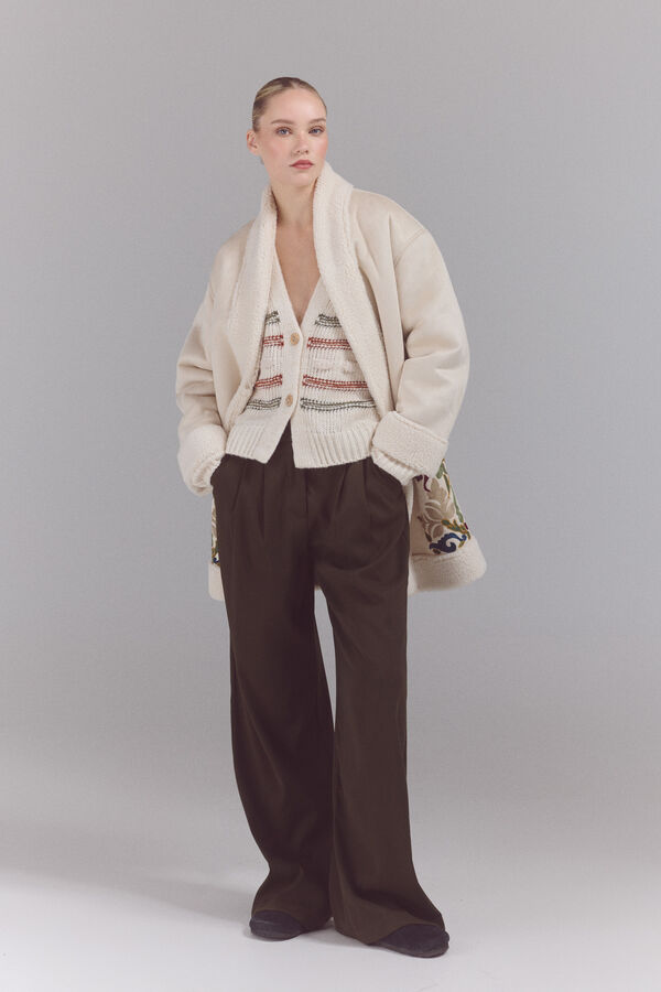 Slowlove bordado Sobretudo dupla face Ecru