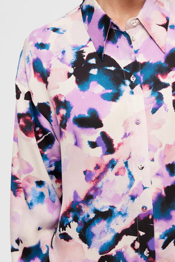 Selected Femme Camisa larga satinada con print confeccionada con Lenzing ECOVERO Lila