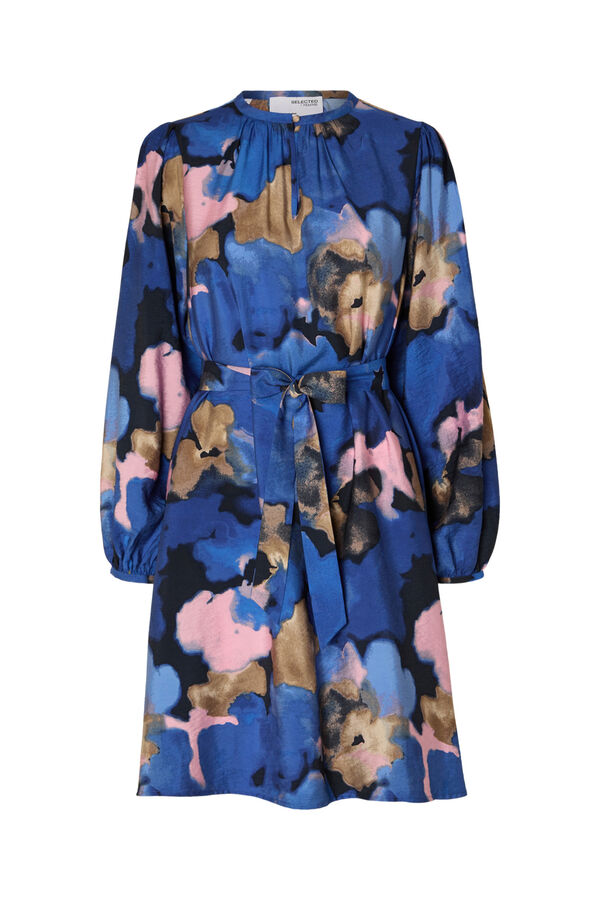 Selected Femme Vestido curto estampado de manga comprida confecionado com Lenzing Ecovero Azul