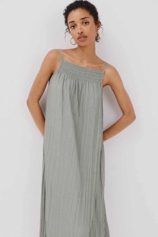 Cortefiel Vestido halter satinado Kaki