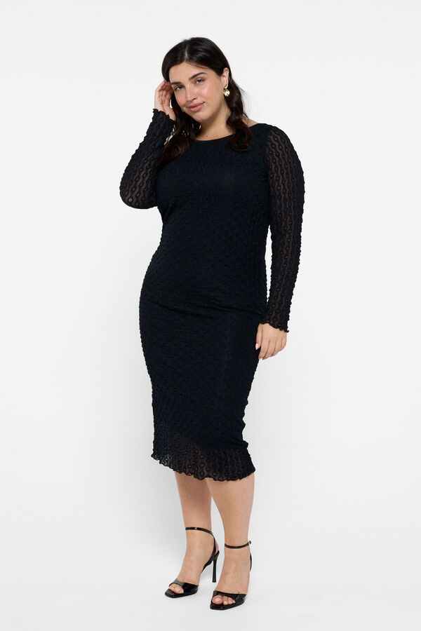 Evoked by Vila Vestido midi curvil&iacute;neo manga comprida Preto