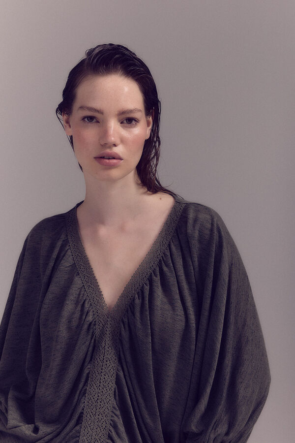 Slowlove Camiseta tejido con manga globo Verde