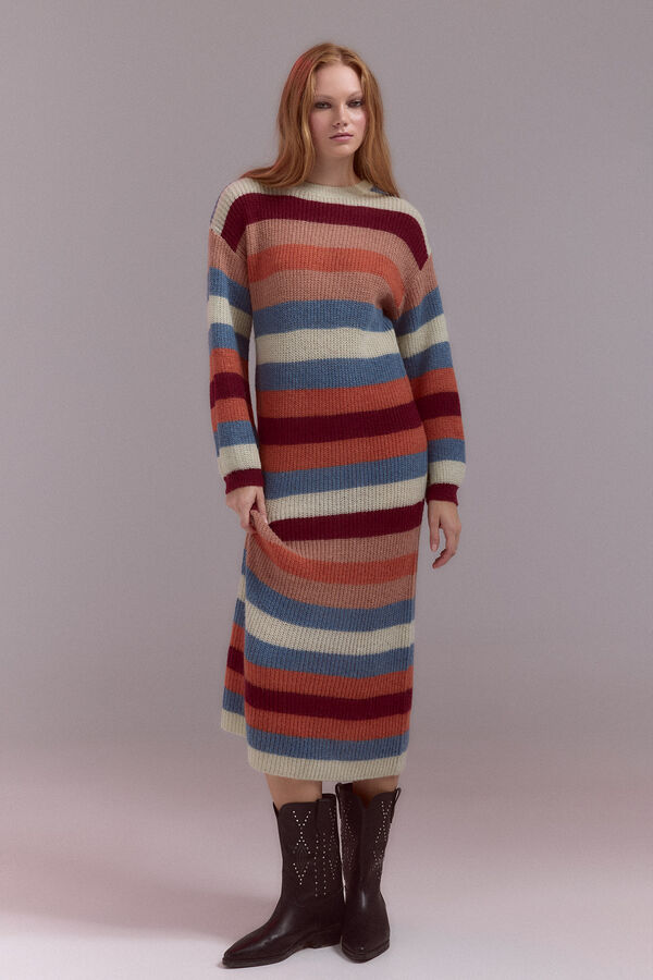 Slowlove Vestido punto rayas Granate