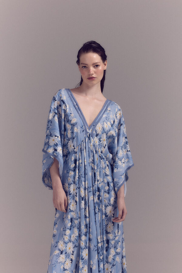 Slowlove Vestido margaritas satinado Estampado azul