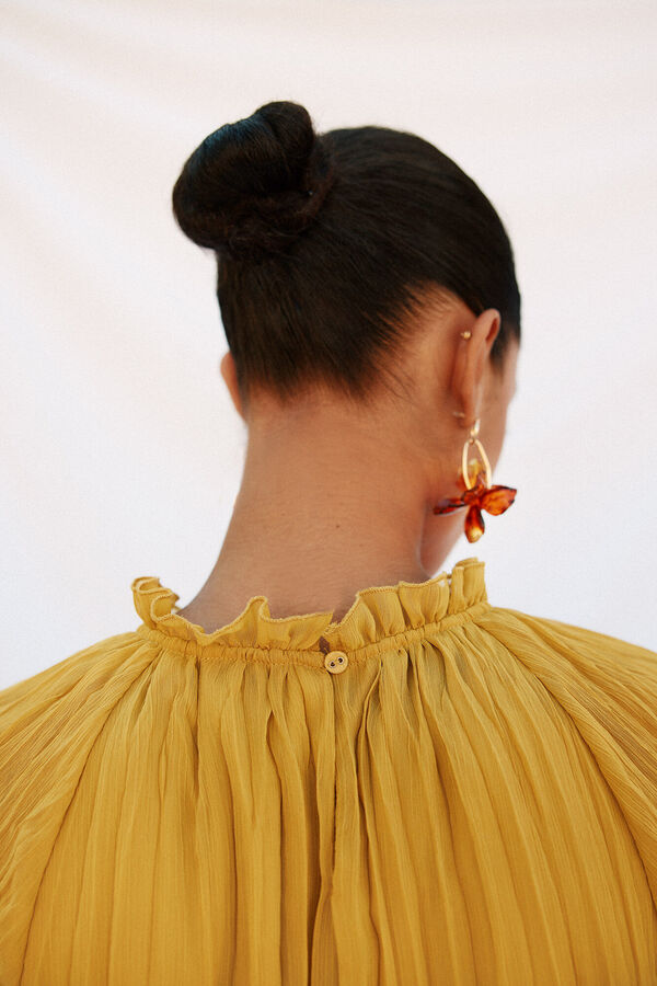 Cortefiel Blusa frunces fluida Amarillo