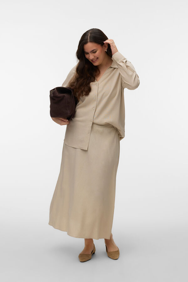 Vero Moda Curve Saia de linho 7/8 tamanho grande Tostado