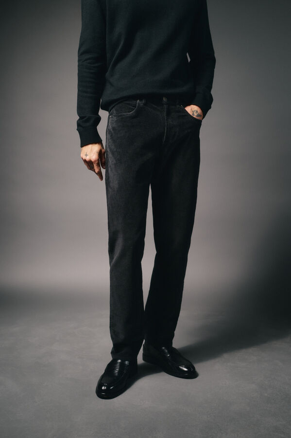 OOTO Pantal&oacute;n 5 bolsillos slim fit pana Negro