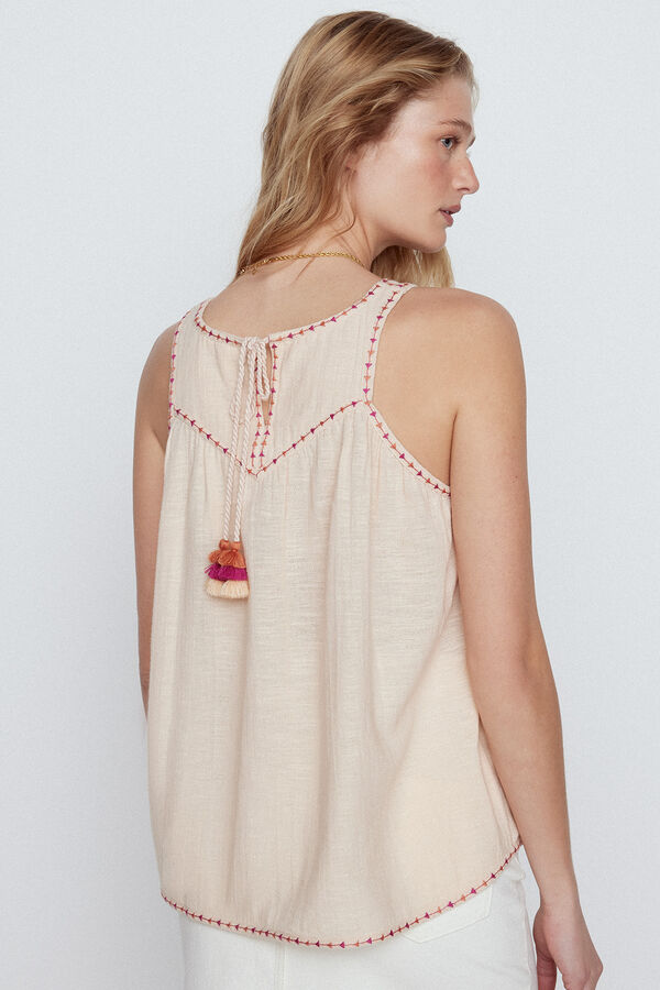 Slowlove Top peito bordado Castanho