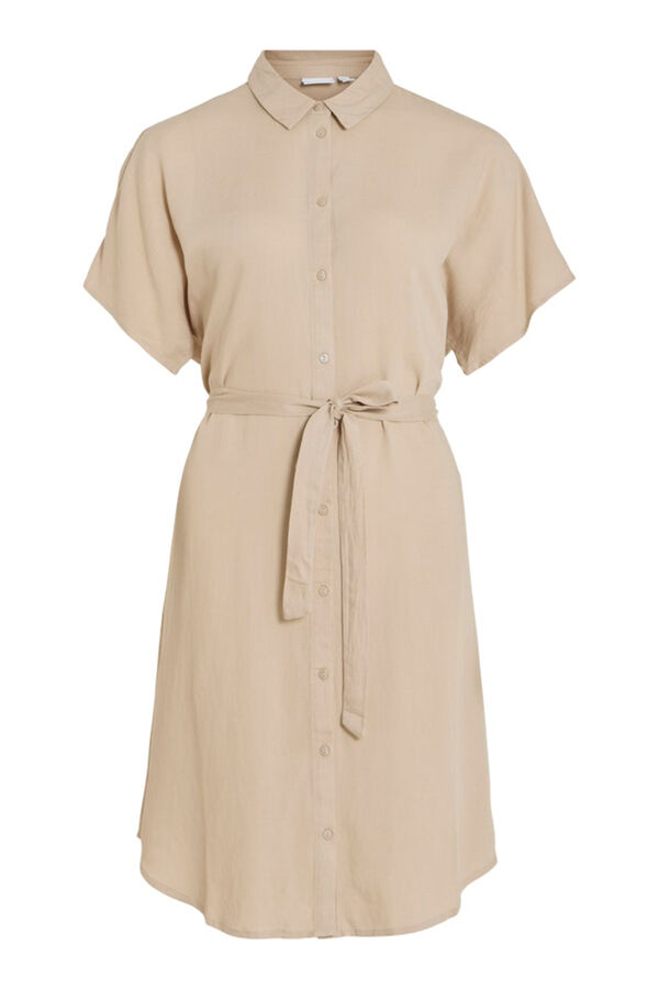 Vila Vestido camisero midi de viscosa y lino Gris