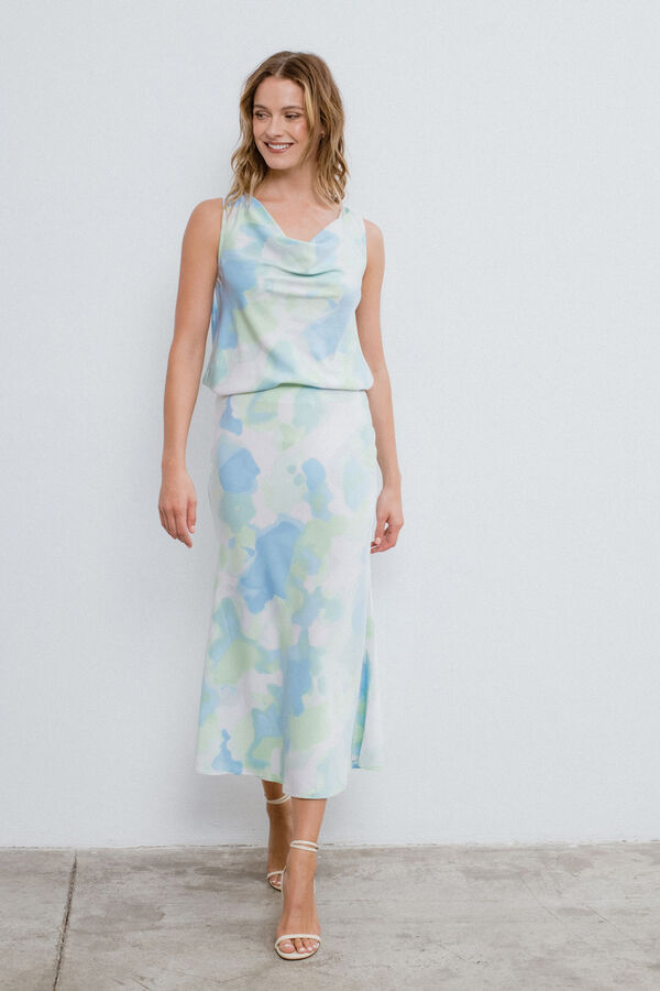 Vila Falda midi satinada con viscosa Verde