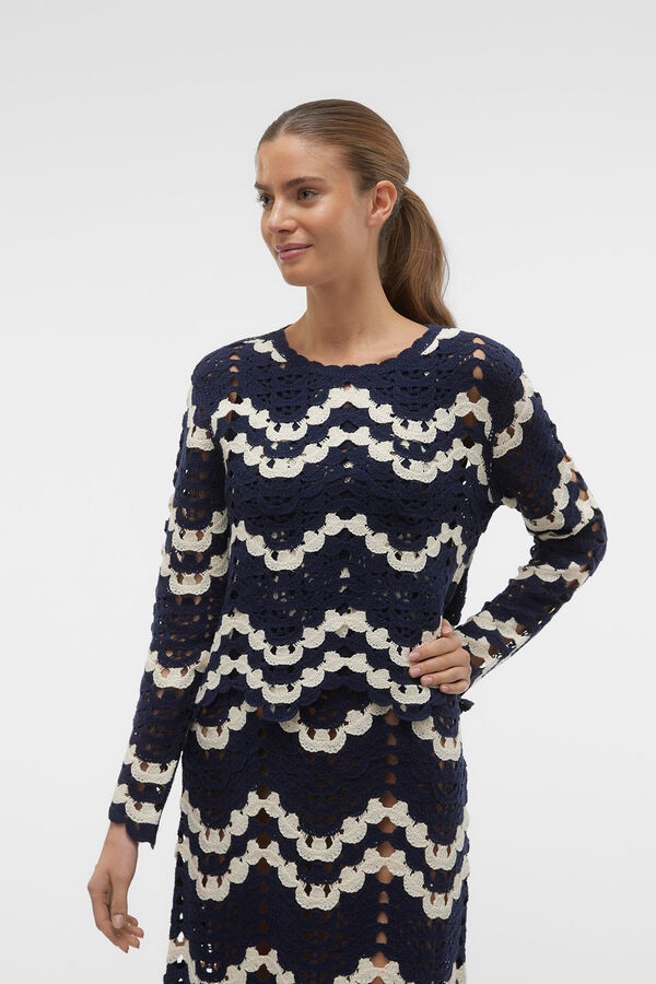 Vero Moda Top de crochet de manga larga Azul marino