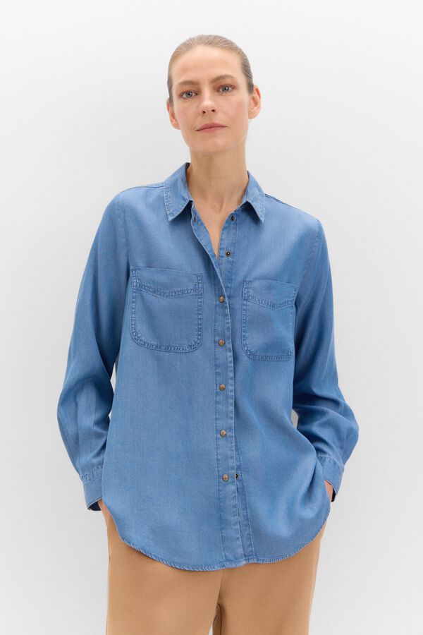 Cortefiel Camisa Vaquera Tencel Azul