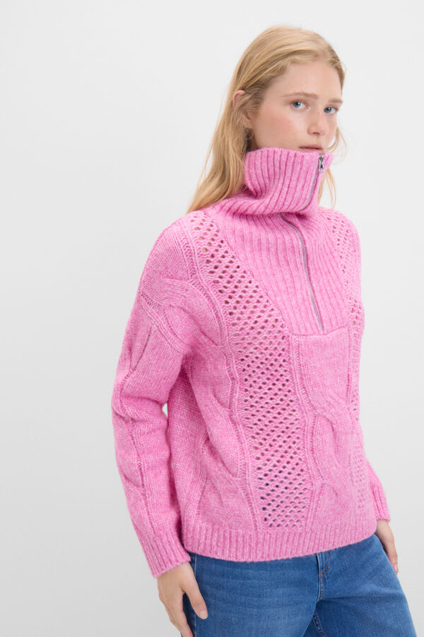 Cortefiel Jersey cuello cremallera Rosa