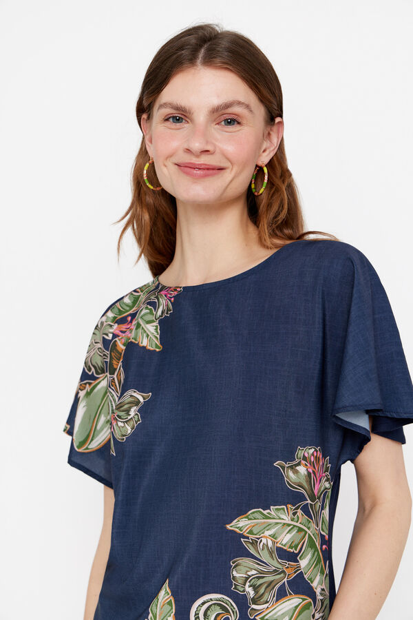 Cortefiel Top combinado em tecido estampado Azul