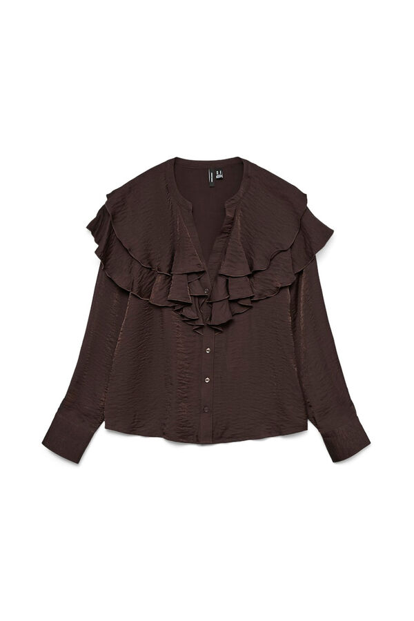 Vero Moda Blusa cuello de volantes Marr&oacute;n oscuro