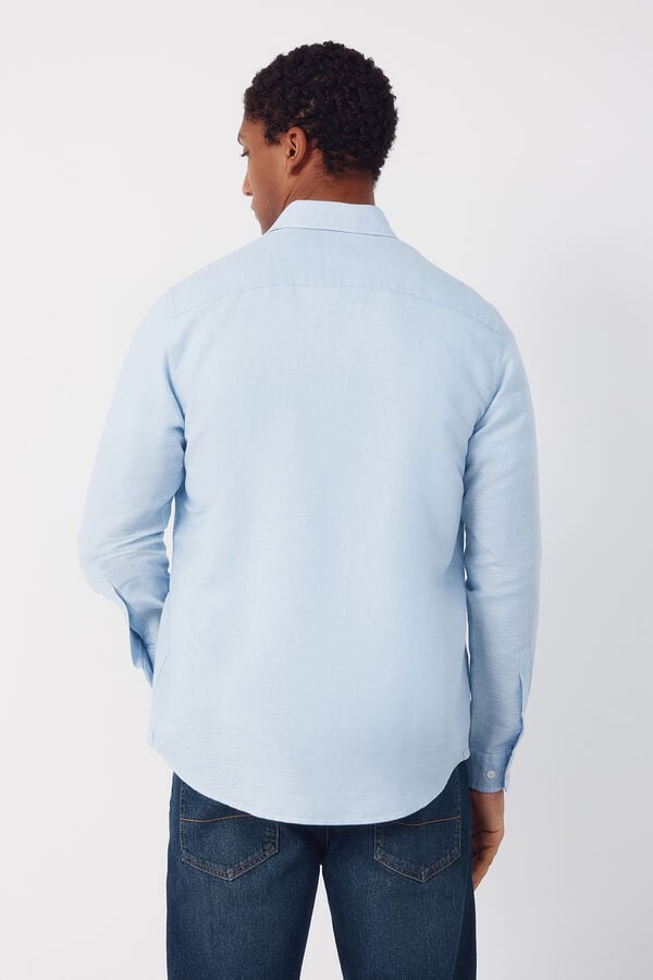 Cortefiel Camisa em linho e algod&atilde;o lisa Azul