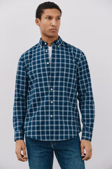 Cortefiel Camisa denim cuadros Azul marino