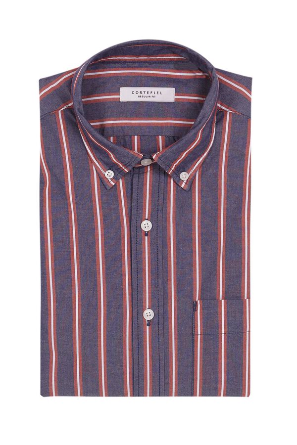 Cortefiel Camisa riscas de popelina Azul