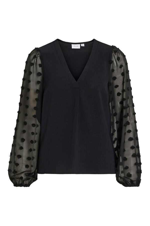 Vila Blusa com plumeti nas mangas Preto