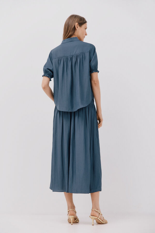 Cortefiel Blusa satinada manga corta Azul oscuro