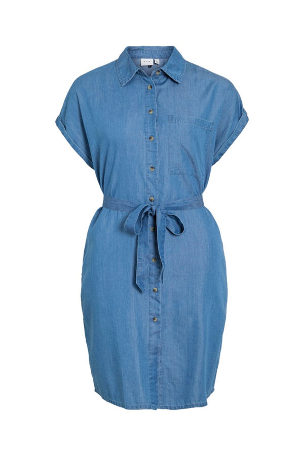 Vila Vestido curto camiseiro em ganga de Tencel Azul
