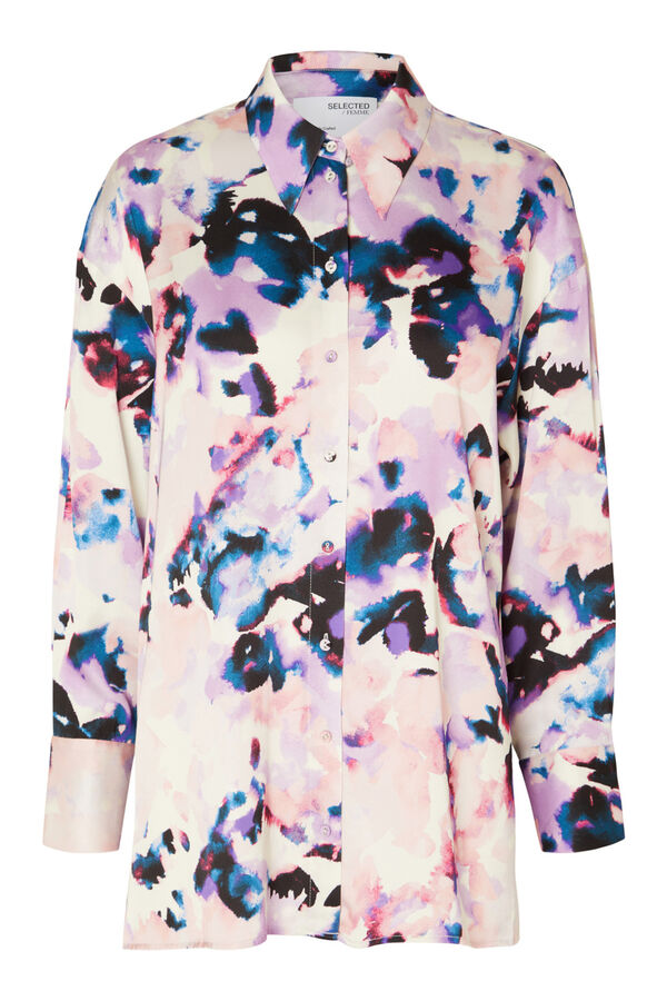 Selected Femme Camisa larga satinada con print confeccionada con Lenzing ECOVERO Lila