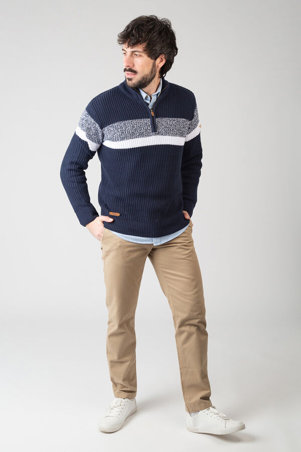 Privata Su&eacute;ter b&aacute;sico de malha com gola com fecho-&eacute;clair Azul