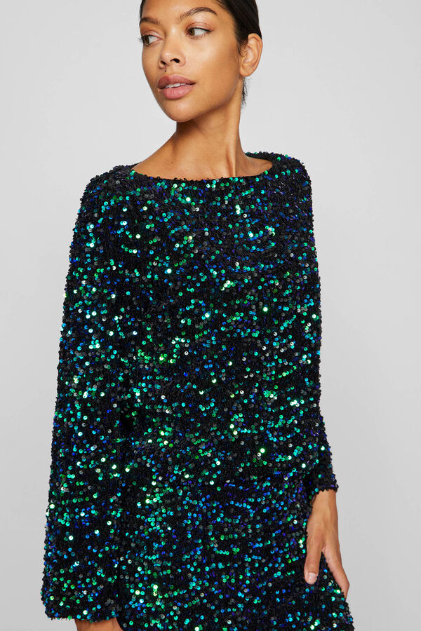 Vila Top de manga comprida de lantejoulas Preto