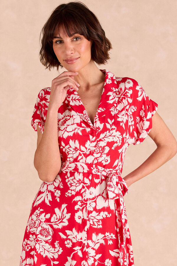 Pol&iacute;n Et Moi Vestido camisa floral Yadia Vermelho